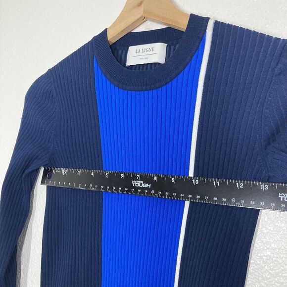 La Ligne New York Dress S Navy Blue Colorblock Ribbed Knit Bodycon Long Sleeve - Picture 6 of 16